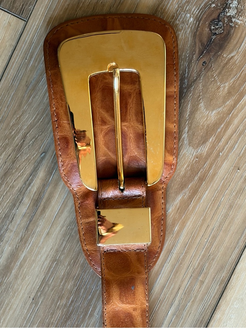 Vintage Magid Croco Embossed Leather Belt Cognac Brown Gold Buckle Y2K